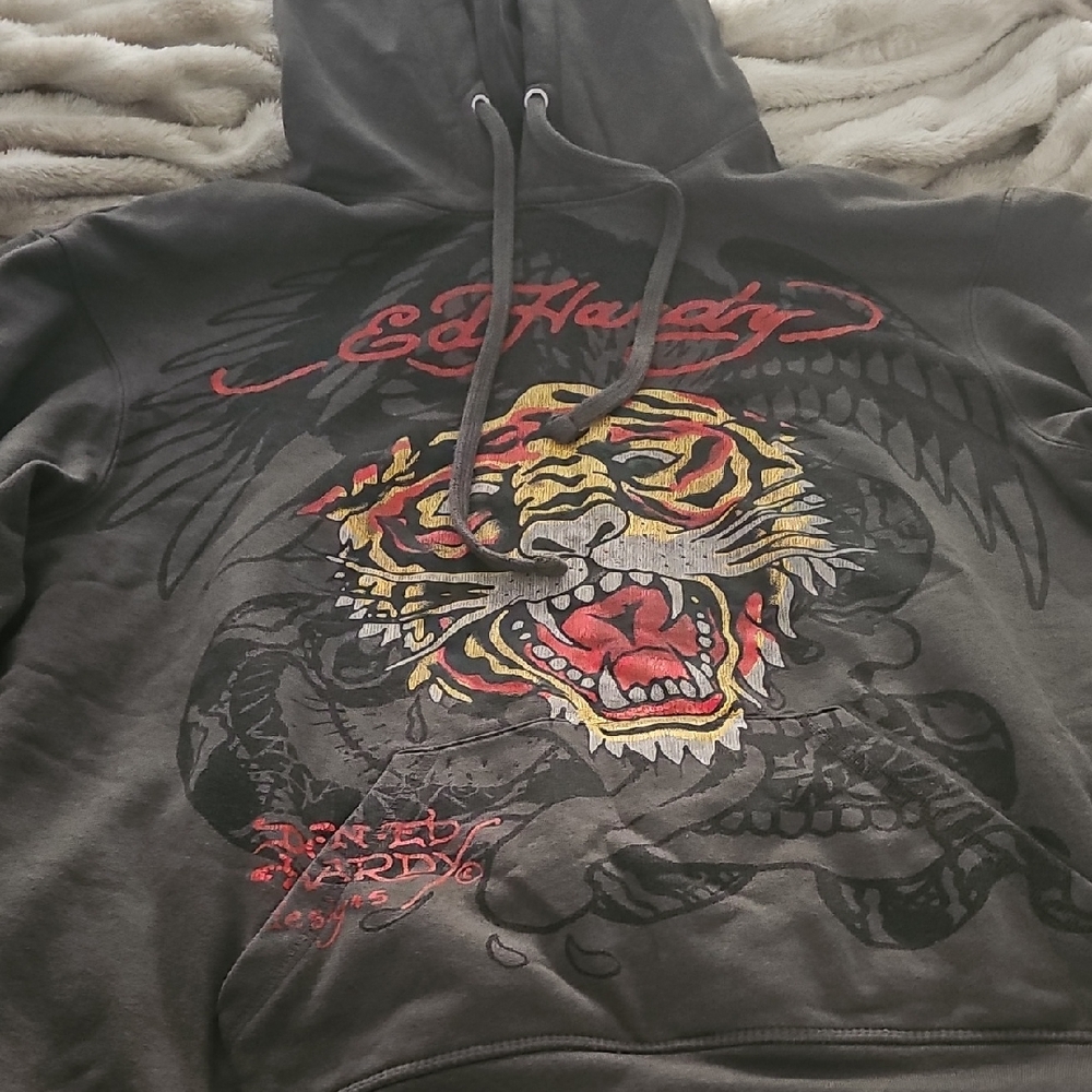 Ed Hardy Black Graphic Hoodie for Men